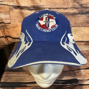 Lubbock Mustang Club Hat Cap Blue Adjustable Strap Flames Texas Sport Cars Logo